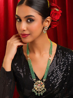 Ruby Raang Studio - Multi-Color Long Kundan Necklace with Earrings