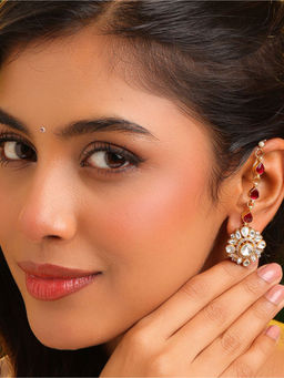 Ruby Raang Studio - Pink Flower Kundan Ear Chain
