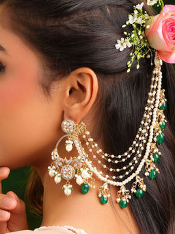 Ruby Raang Studio - Green Emerald Gold Plated Ear Chain