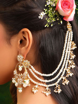 Ruby Raang Studio - White 3-Layered Kundan Ear Chain