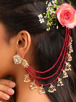 Ruby Raang Studio - Red Laal Noor Kundan Ear Chain