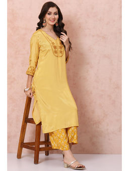 Rangriti - Yellow Viscose Printed Kurta With Palazzo (Set of 2)