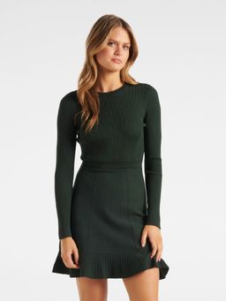 Forever New - Seaweed Green Cleo Long Sleeve Mini Knit Dress