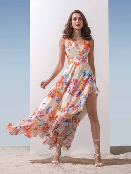 MANDIRA WIRK - Overlapped Printed Neckline Dress
