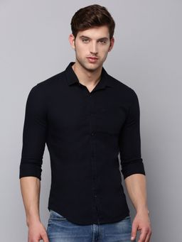 SHOWOFFFF - Mens Spread Collar Navy Blue Solid Shirt