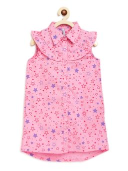 Campana - Girls Cotton Nicole Shirt Style Tunic Dress - Starry Print - Pink