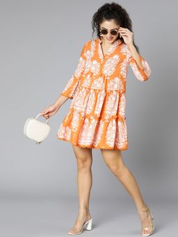 Oxolloxo - Women Floral Mini Dress - Rust