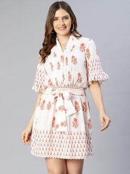 Oxolloxo - Women Printed Knee Length Dress - White