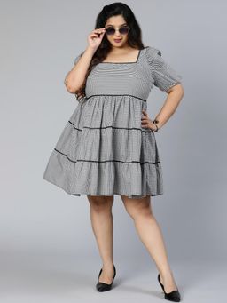 Oxolloxo - Women Checks Knee Length Dress - Black