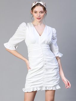 Oxolloxo - Women Solid Mini Dress - White
