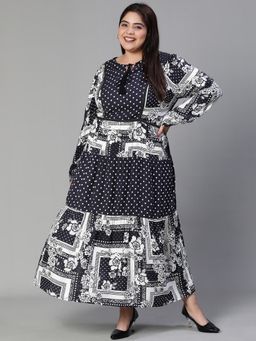 Oxolloxo - Women Printed Maxi Dress - Navy Blue