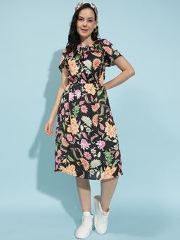 Oxolloxo - Women Floral Midi Dress - Black