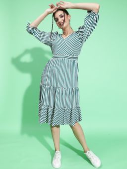 Oxolloxo - Women Stripes Midi Dress - Green