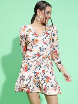 Oxolloxo - Women Floral Mini Dress - Multi-Color