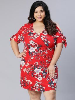 Oxolloxo - Women Floral Knee Length Dress - Red