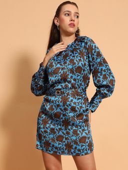 Oxolloxo - Women Floral Mini Dress - Blue