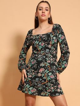 Oxolloxo - Women Floral Mini Dress - Black