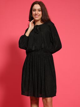 Oxolloxo - Women Self Design Knee Length Dress - Black