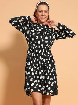Oxolloxo - Women Printed Mini Dress - Black