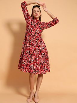 Oxolloxo - Women Floral Midi Dress - Red