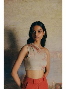 No Grey Area - Surrealist Outline One Shoulder Crop Top