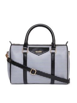 KLEIO - Striped Faux Leather Satchel Handbag for Women Girls (Ho9040Kl-Bl) (Black)