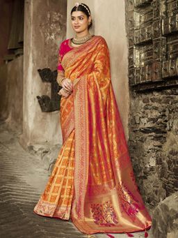 Odette - Women Mustard Jacquard Woven Design Saree with Unstitched Blouse