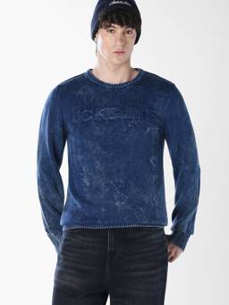 Jack & Jones - Men Blue Solid/Plain Cotton Sweatshirt