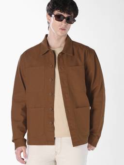 Jack & Jones - Men Brown Solid/Plain Cotton Shirt