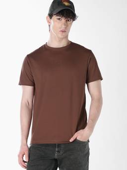 Jack & Jones - Men Brown Solid/Plain Cotton T-Shirt