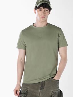 Jack & Jones - Men Green Solid/Plain Cotton T-Shirt