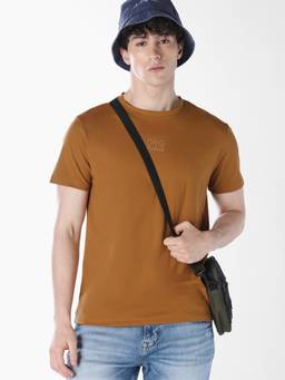 Jack & Jones - Men Brown Solid/Plain Cotton T-Shirt