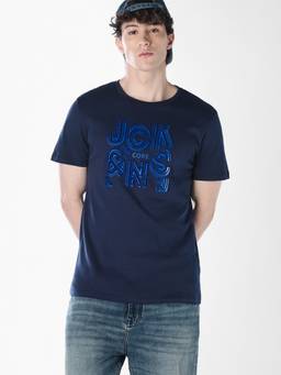 Jack & Jones - Men Blue Printed Cotton T-Shirt