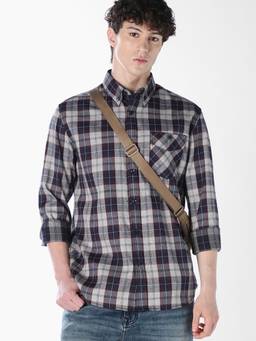 Jack & Jones - Men Blue Checks Cotton Shirt