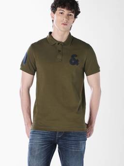 Jack & Jones - Men Olive Solid/Plain Cotton Polo T-Shirt