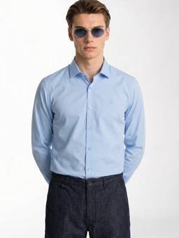 Jack & Jones - Men Blue Solid/Plain Cotton Shirt