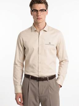 Jack & Jones - Men Beige Solid/Plain Cotton Shirt
