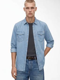 Jack & Jones - Men Blue Solid/Plain Cotton Shirt