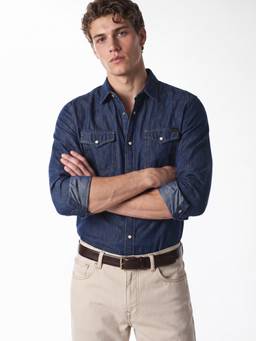 Jack & Jones - Men Blue Solid/Plain Cotton Shirt