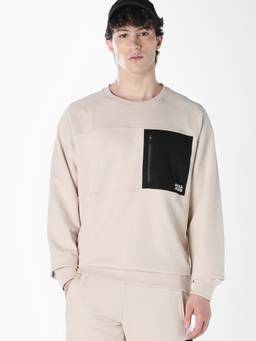 Jack & Jones - Men Beige Solid/Plain Cotton Sweatshirt