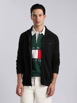 Tommy Hilfiger - Men Black Solid/Plain Cotton Jacket