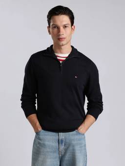 Tommy Hilfiger - Men Black Solid/Plain Cotton Sweatshirt