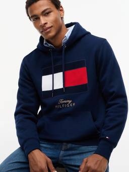 Tommy Hilfiger - Men Navy Blue Typography Cotton Blend Hoodie
