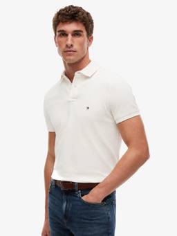 Tommy Hilfiger - Men Cream Solid/Plain Cotton Polo T-Shirt
