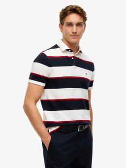 Tommy Hilfiger - Men White Stripes Cotton Polo T-Shirt