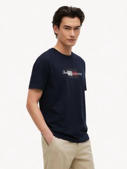 Tommy Hilfiger - Men Navy Blue Solid/Plain Cotton T-Shirt