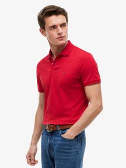 Tommy Hilfiger - Men Red Solid/Plain Cotton Polo T-Shirt