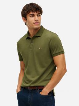 Tommy Hilfiger - Men Green Solid/Plain Cotton Polo T-Shirt