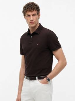 Tommy Hilfiger - Men Brown Solid/Plain Cotton Polo T-Shirt