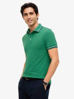 Tommy Hilfiger - Men Green Solid/Plain Cotton Polo T-Shirt